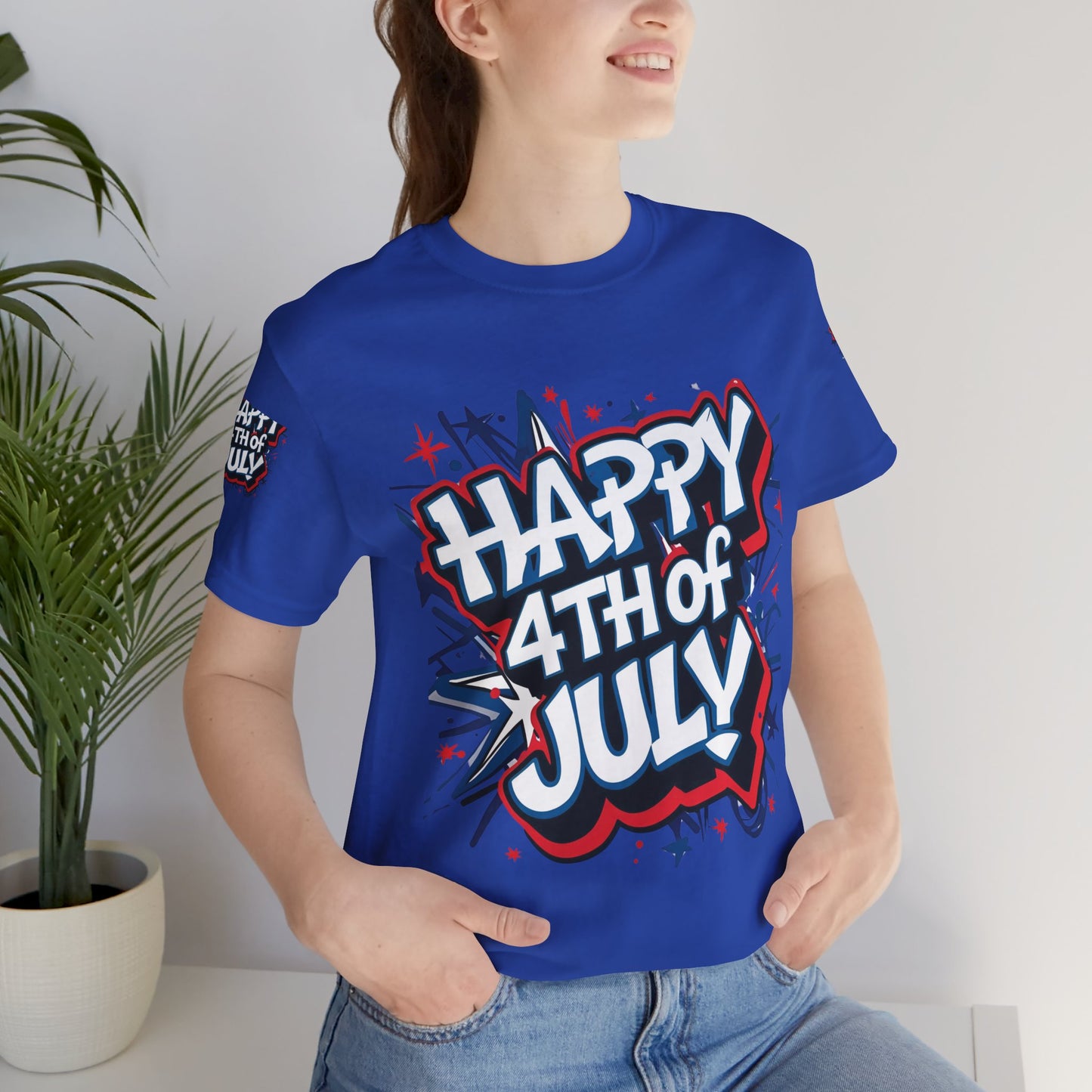 Happy 4th Of July Unisex Jersey Short Sleeve Tee, Independence Day T-Shirt, Patriotic Shirt, Red White Blue Tee, USA Celebration Top