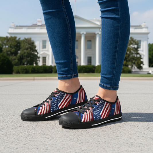 Patriotic - Women's Low Top Sneakers - Stars & Stripes Design - White Sole & Black Sole to Choose From