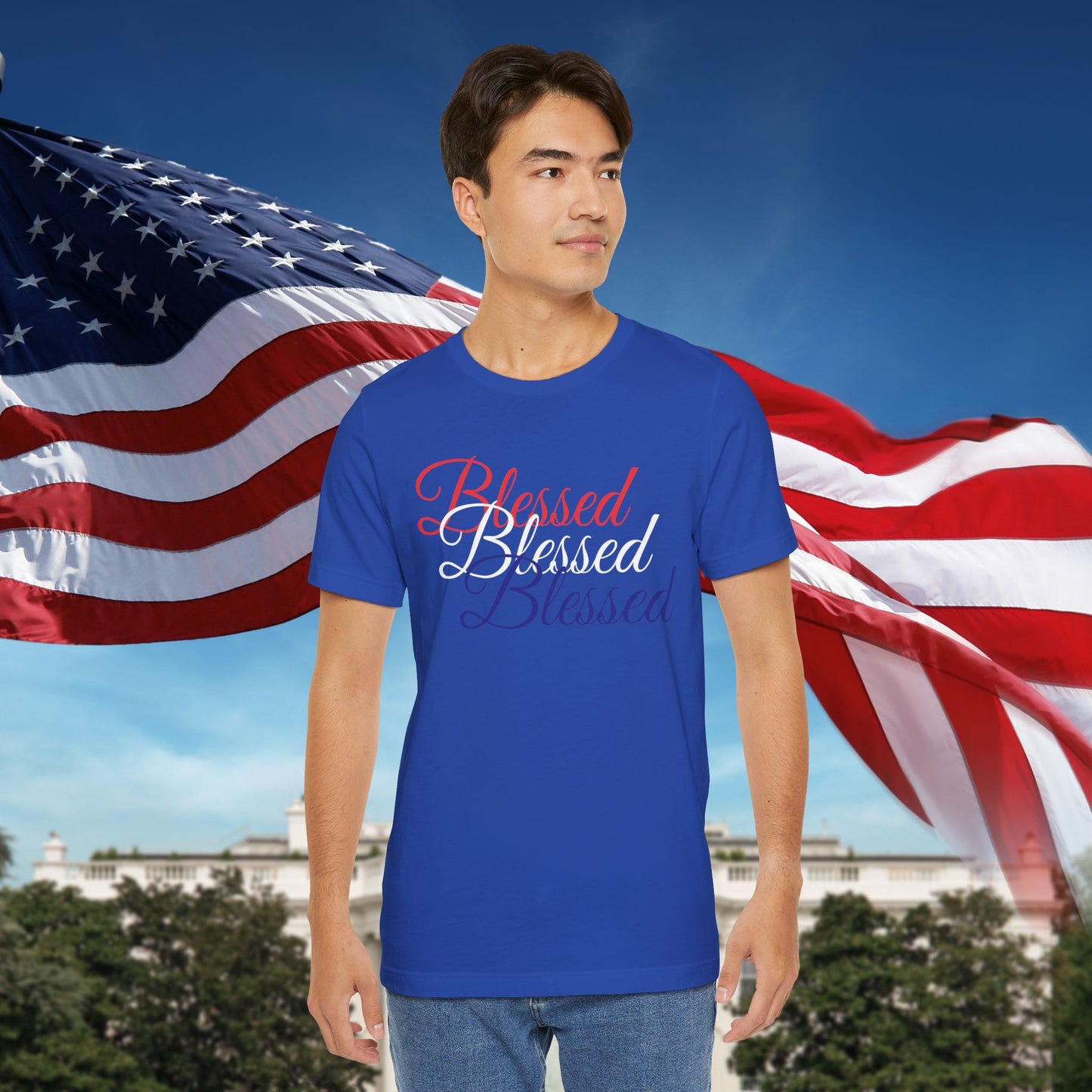 Red White Blue Blessed Design Unisex Tee