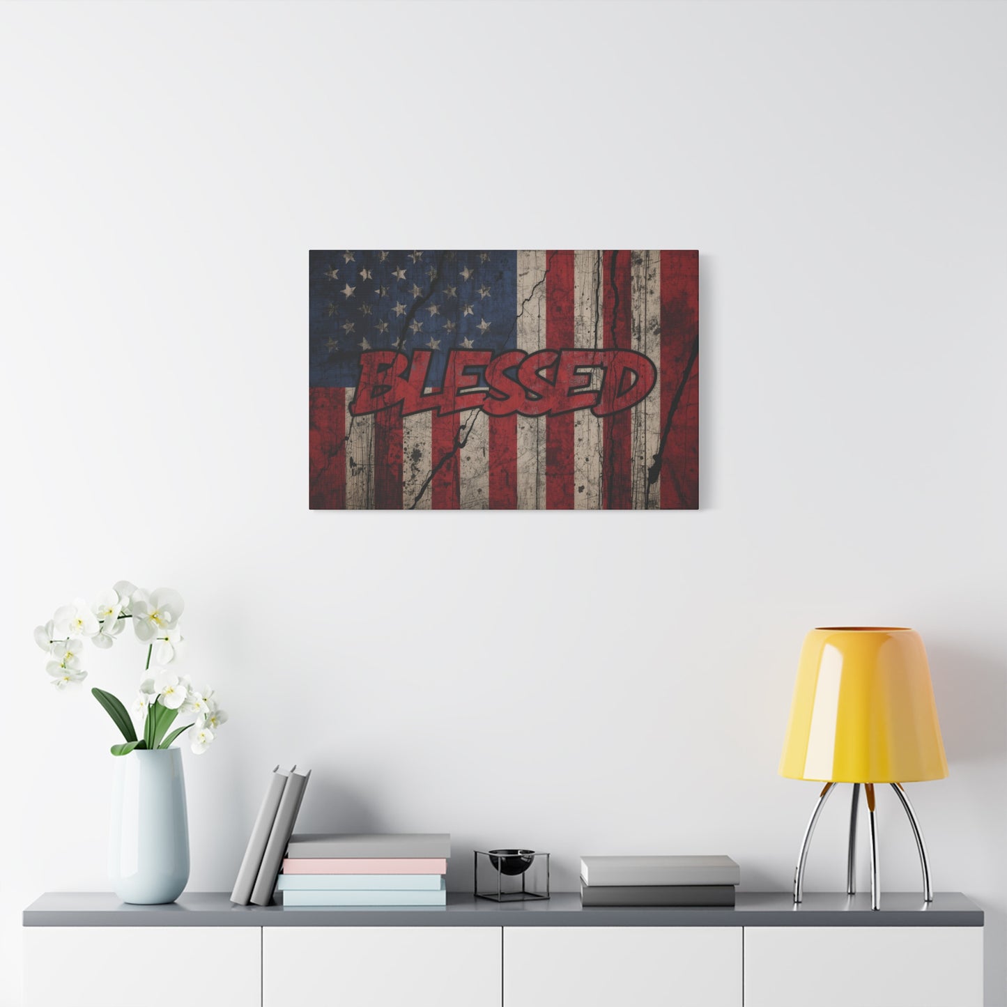 Blessed Patriotic Canvas Wall Art, Americana Decor, Home Wall Decoration, Rustic Flag Artwork, US Flag Decor