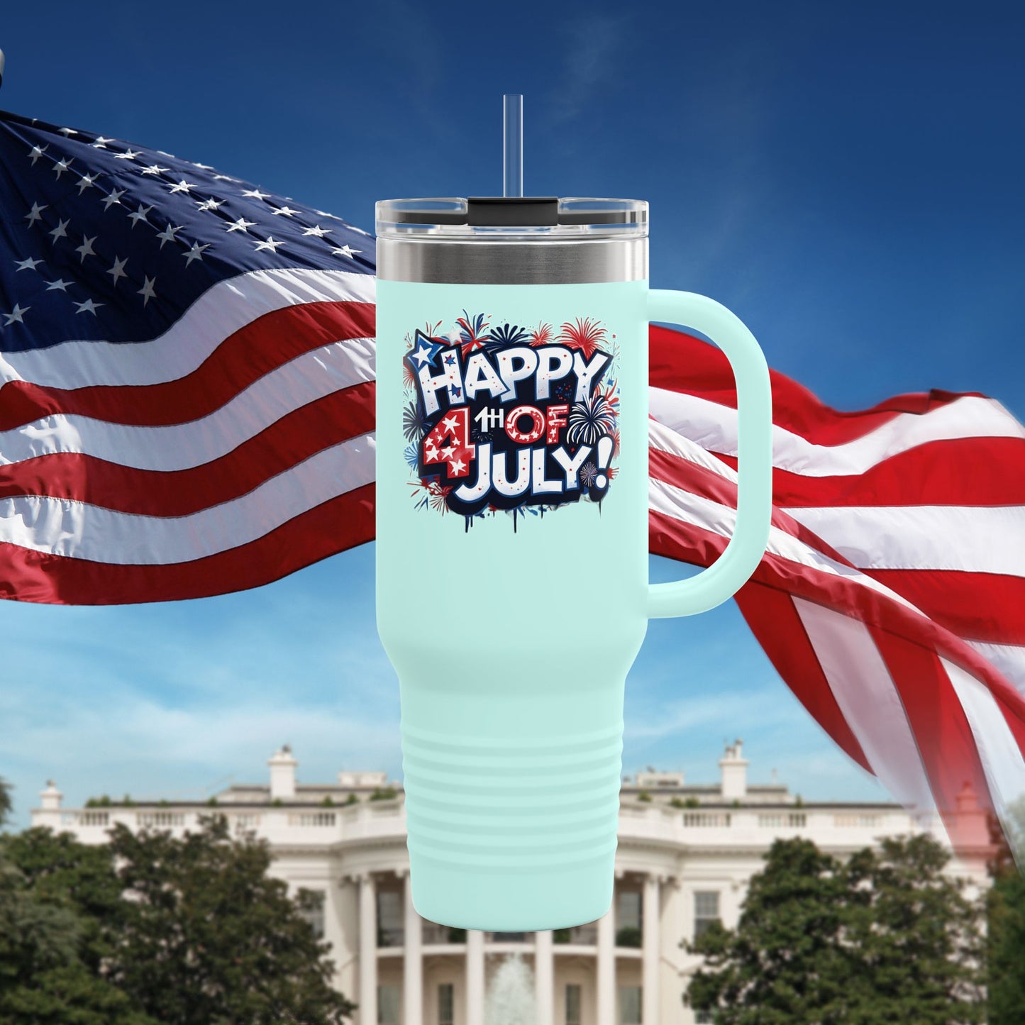 Patriotic Insulated Travel Mug - 40oz - Perfect for 4th of July Celebrations, BBQs, Camping, Family Gatherings, Gifts!