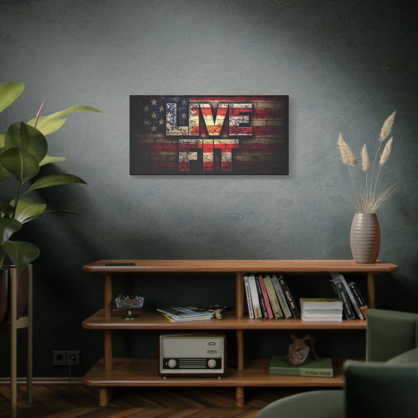 American Pride Canvas Wall Art - Live Fit Decor - Fitness Motivation - Patriotic Gift - USA Flag Artwork - Red White Blue -