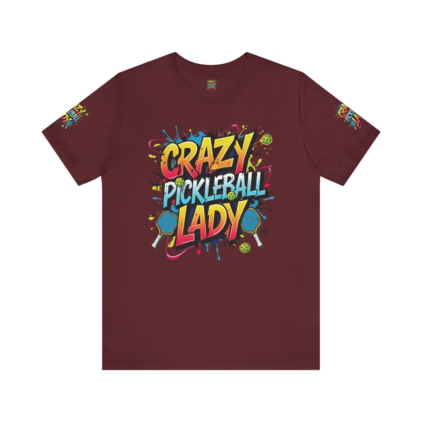 Eye-Catching Crazy Pickleball Lady T-Shirt - Fun Graphic Tee for Pickleball Enthusiasts Sizes XS-5XL