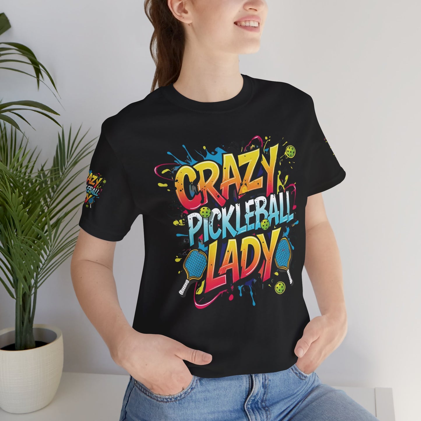 Eye-Catching Crazy Pickleball Lady T-Shirt - Fun Graphic Tee for Pickleball Enthusiasts Sizes XS-5XL