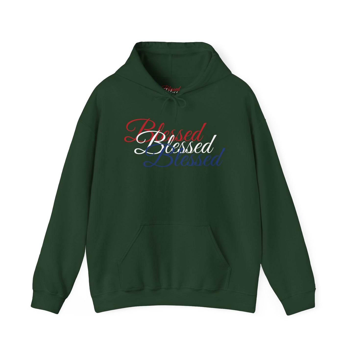 Blessed Hoodie – Patriotic Red, White & Blue Unisex Pullover Sweatshirt with Front & Back Print – Cozy, Positive Vibes Gift