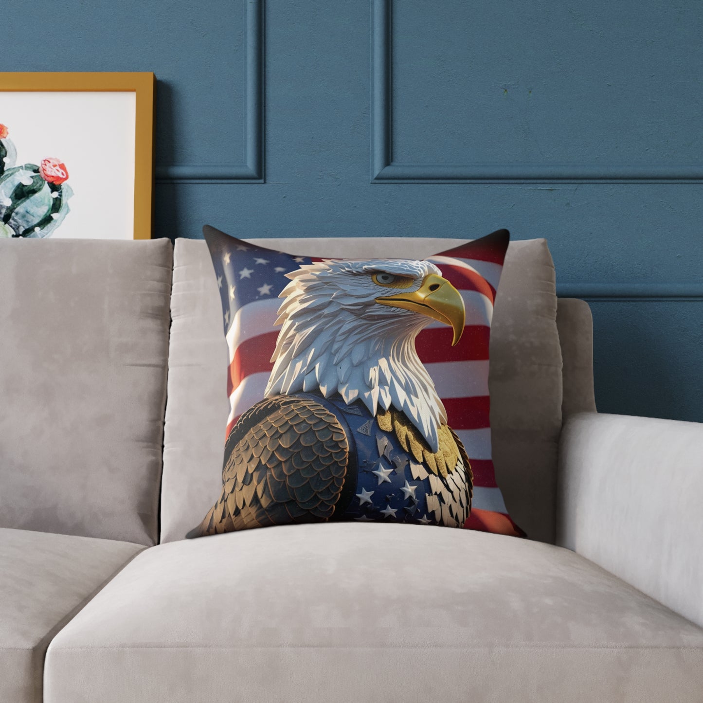 Patriotic Red White Blue American Flag Bald Eagle Square Pillow