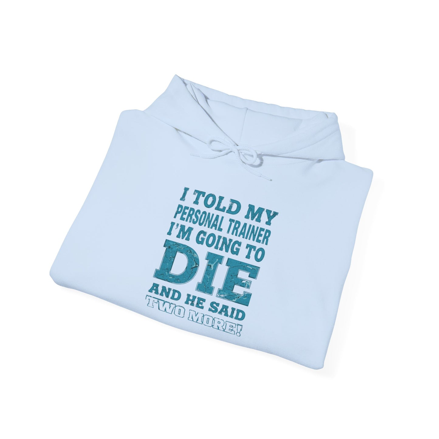 Funny - I Told My Personal Trainer That I'm Going To Die And He Said Two More! - Design - Workout Hoodie - Sizes - S - 5XL - Gym Humor Sweatshirt - Personal Trainer Gift - Fitness Motivational Apparel
