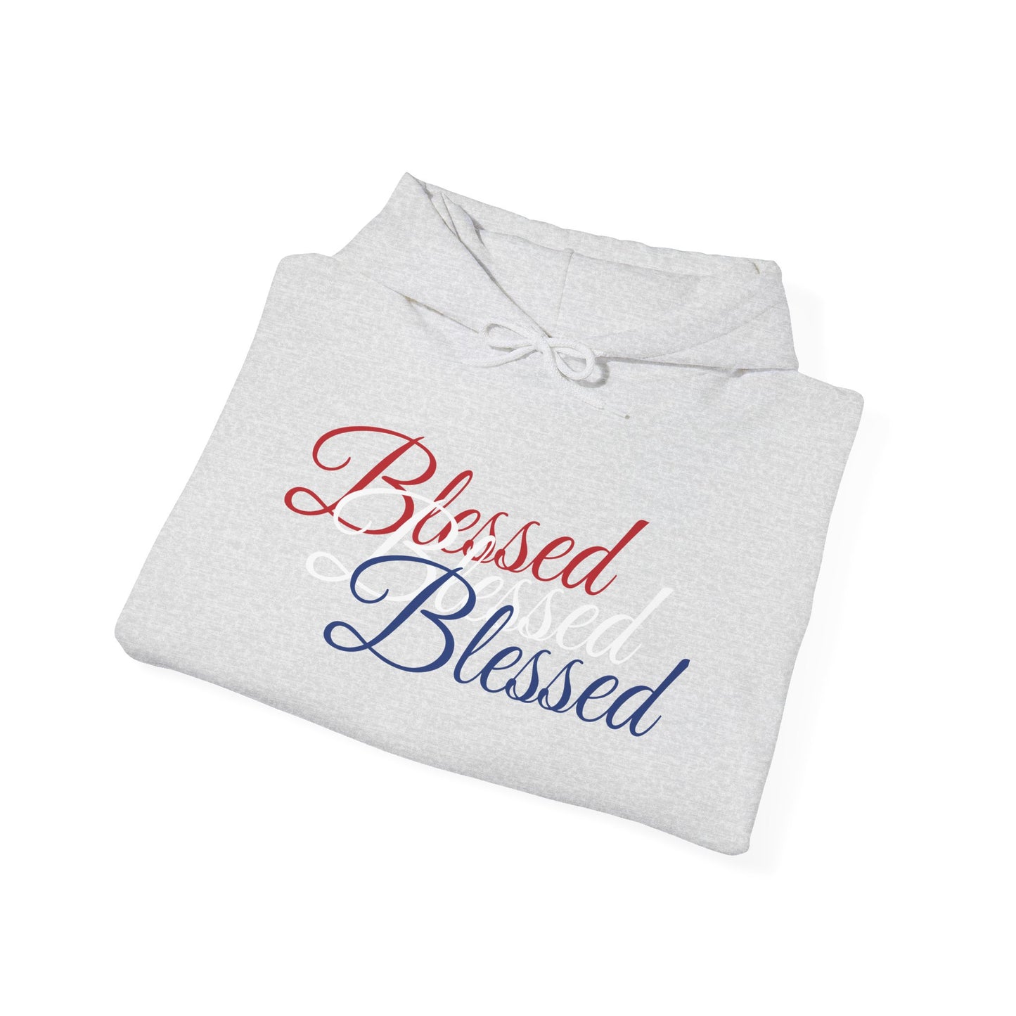 Blessed Hoodie – Patriotic Red, White & Blue Unisex Pullover Sweatshirt with Front & Back Print – Cozy, Positive Vibes Gift
