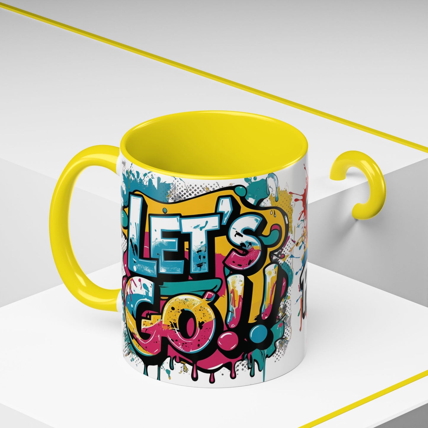 Vibrant Ceramic Mug Inspirational Let's Go! Graffiti Mug Coffee Mug Progress Not Perfection Sizes 11oz & 15oz Birthday Gift Graduation Gift 8 Different Color Options