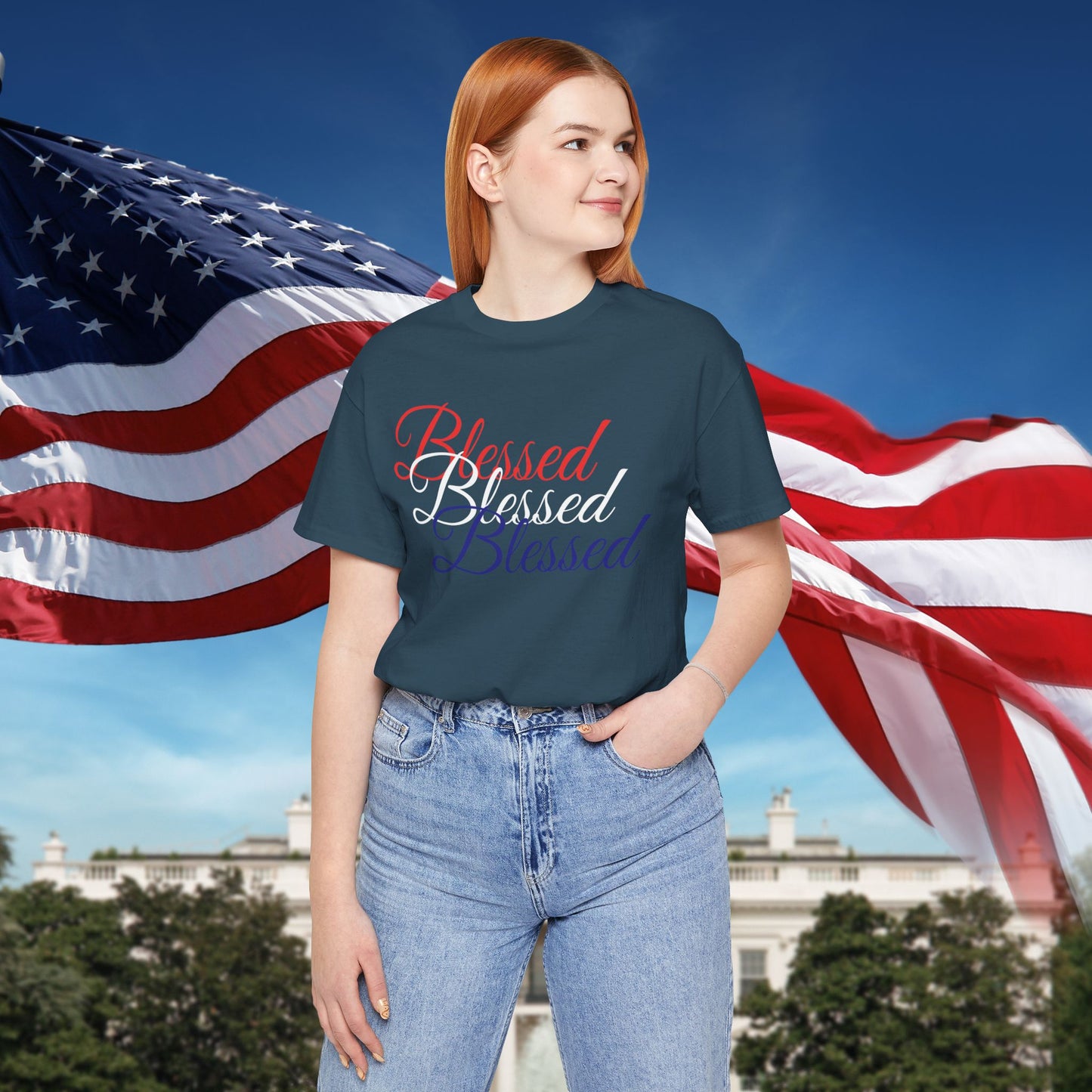 Red White Blue Blessed Design Unisex Tee