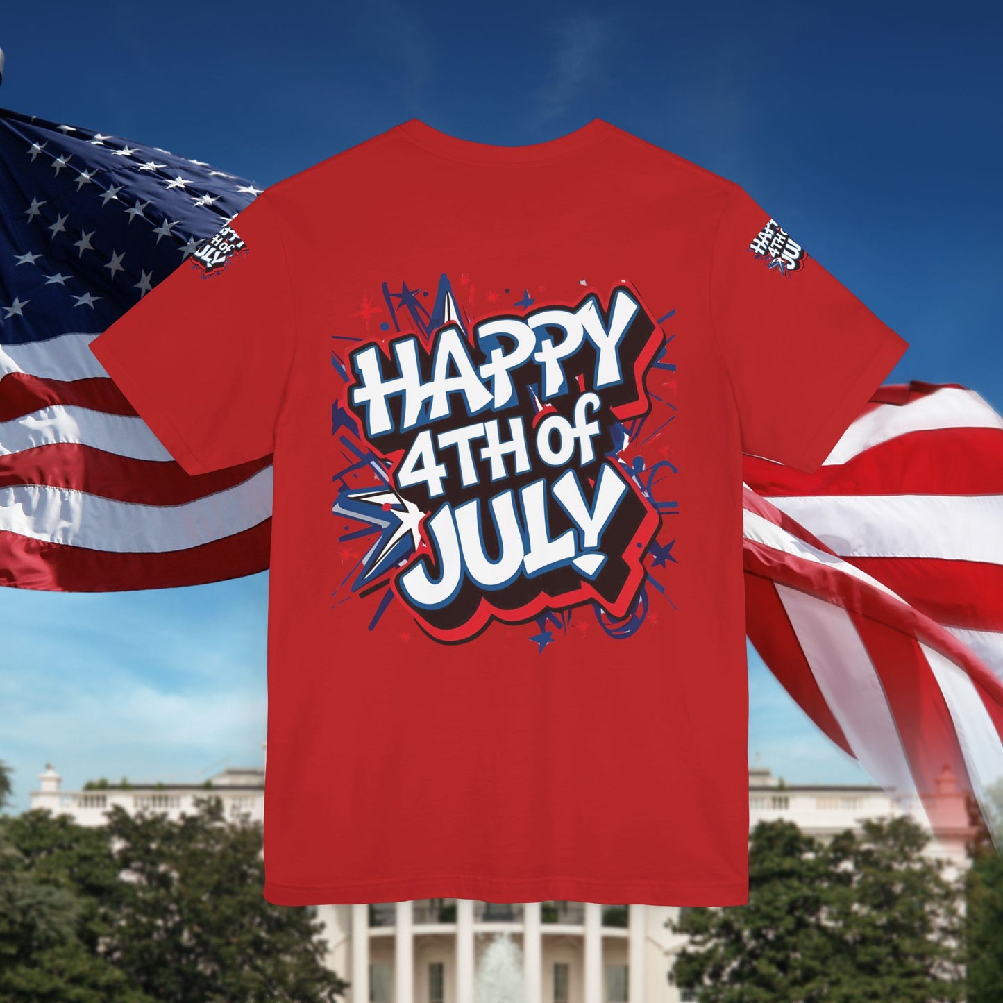 Happy 4th Of July Unisex Jersey Short Sleeve Tee, Independence Day T-Shirt, Patriotic Shirt, Red White Blue Tee, USA Celebration Top