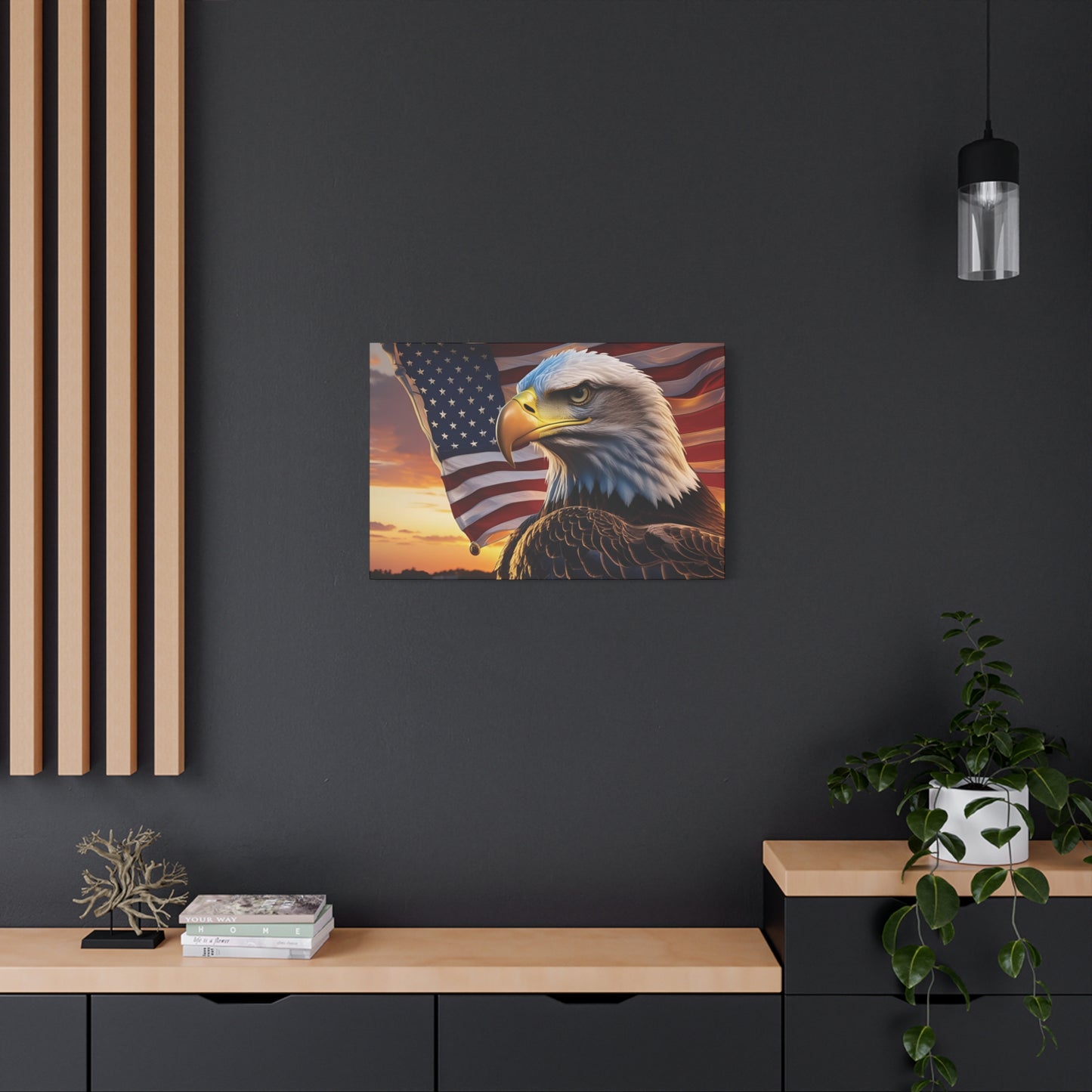 Patriotic Red Eagle Canvas Wall Art, Stretched Eagle Art - Red White Blue - American Flag Decor - Veteran's Day Gift - 4th of July Decoration, Home Gallery Wall