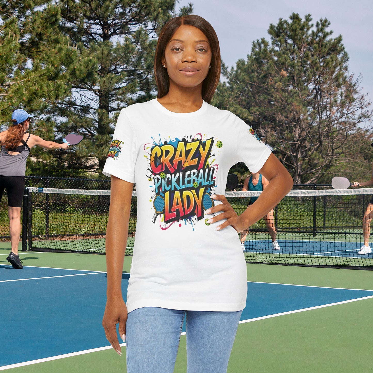 Eye-Catching Crazy Pickleball Lady T-Shirt - Fun Graphic Tee for Pickleball Enthusiasts Sizes XS-5XL