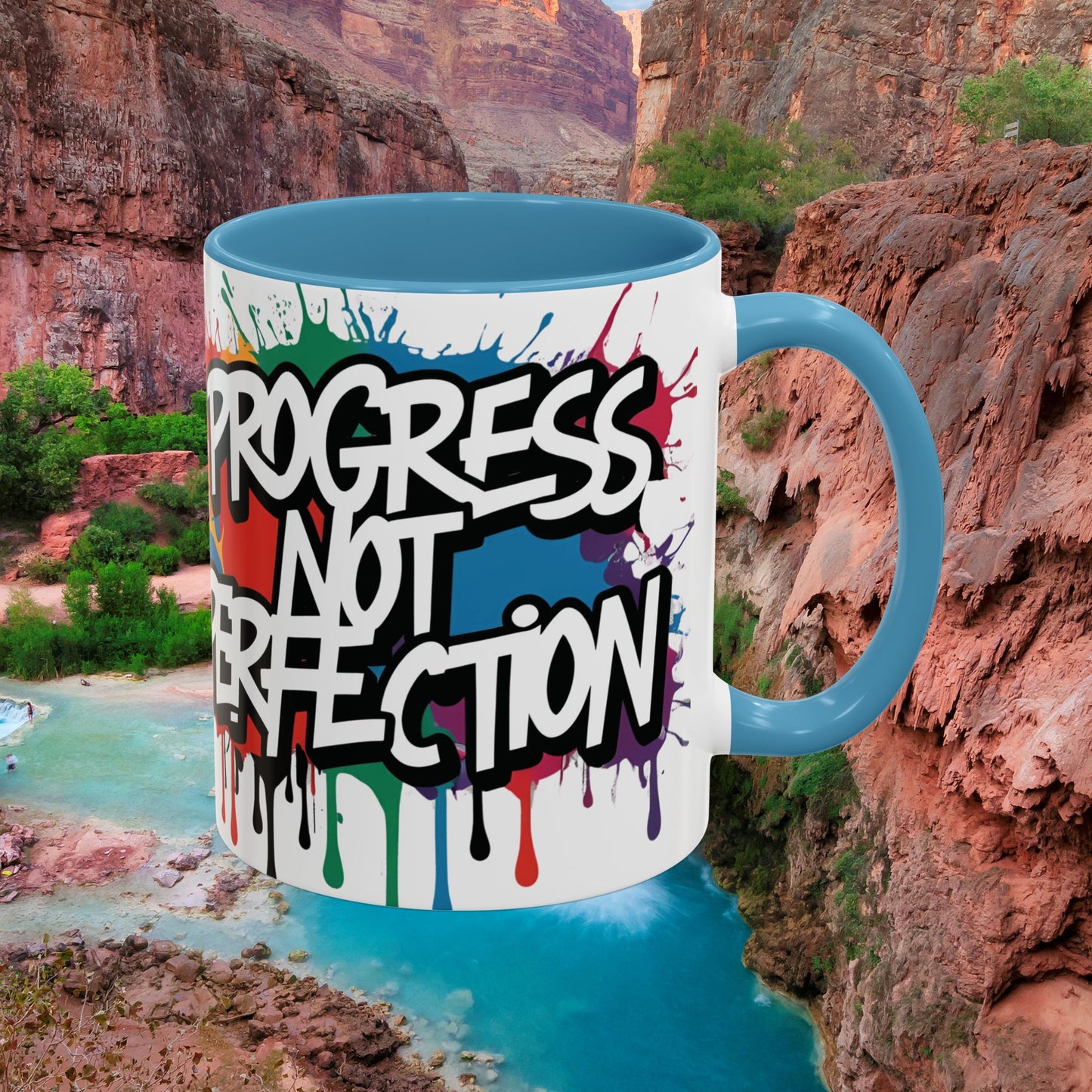 Vibrant Ceramic Mug Inspirational Let's Go! Graffiti Mug Coffee Mug Progress Not Perfection Sizes 11oz & 15oz Birthday Gift Graduation Gift 8 Different Color Options