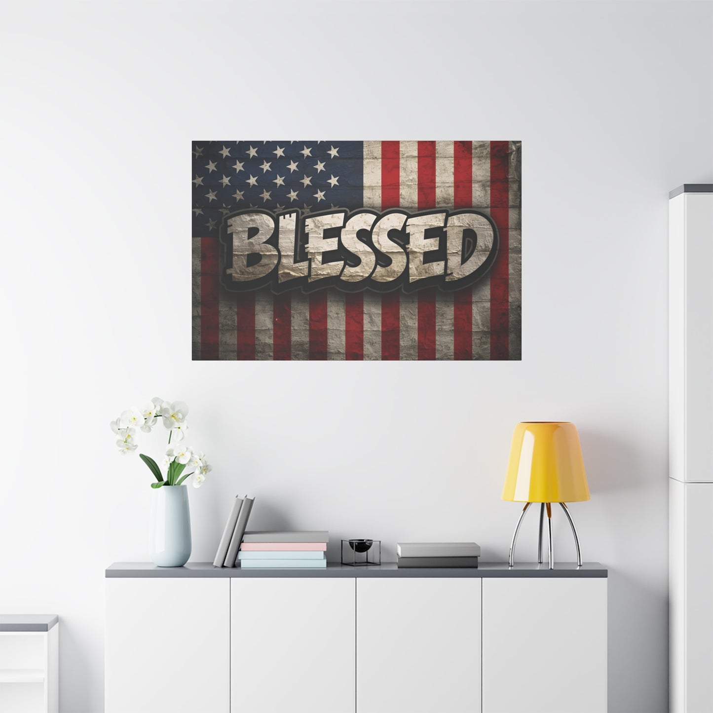 Blessed American Flag Canvas Wall Art, Patriotic Home Decor, Inspirational Gift, Rustic Wall Decor, Americana Artwork