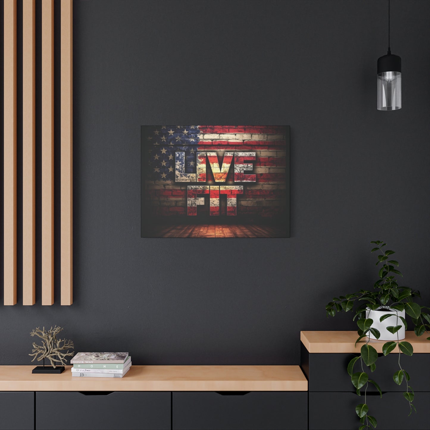 American Pride Canvas Wall Art - Live Fit Decor - Fitness Motivation - Patriotic Gift - USA Flag Artwork - Red White Blue -