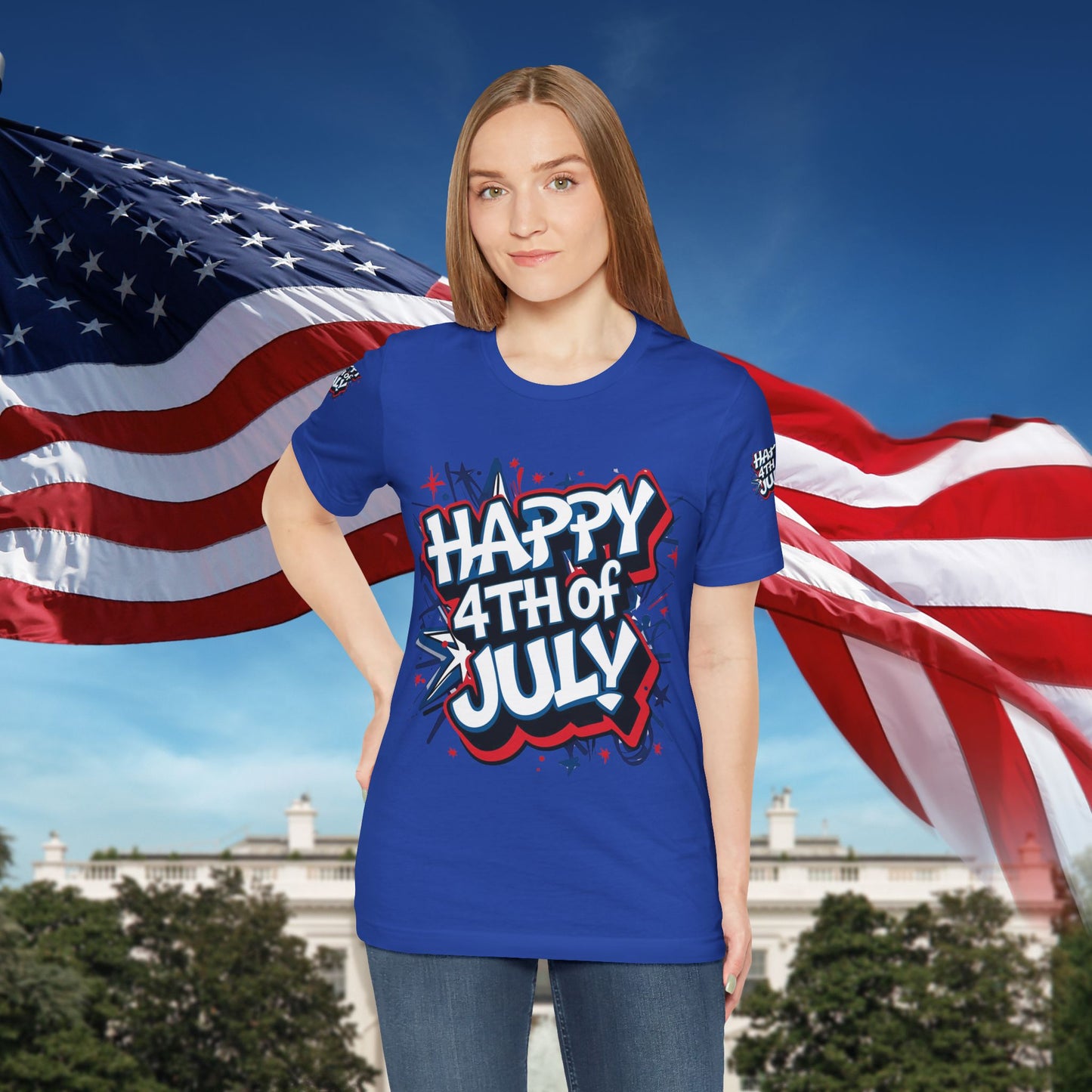 Happy 4th Of July Unisex Jersey Short Sleeve Tee, Independence Day T-Shirt, Patriotic Shirt, Red White Blue Tee, USA Celebration Top