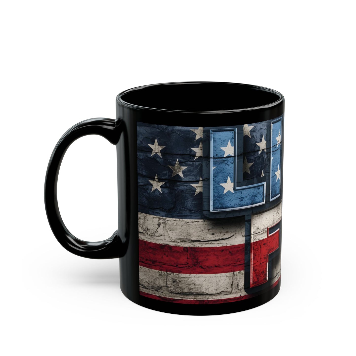 Eye-Catching - Red White Blue - Black Ceramic Mug - LIVE FIT - American Flag Backdrop