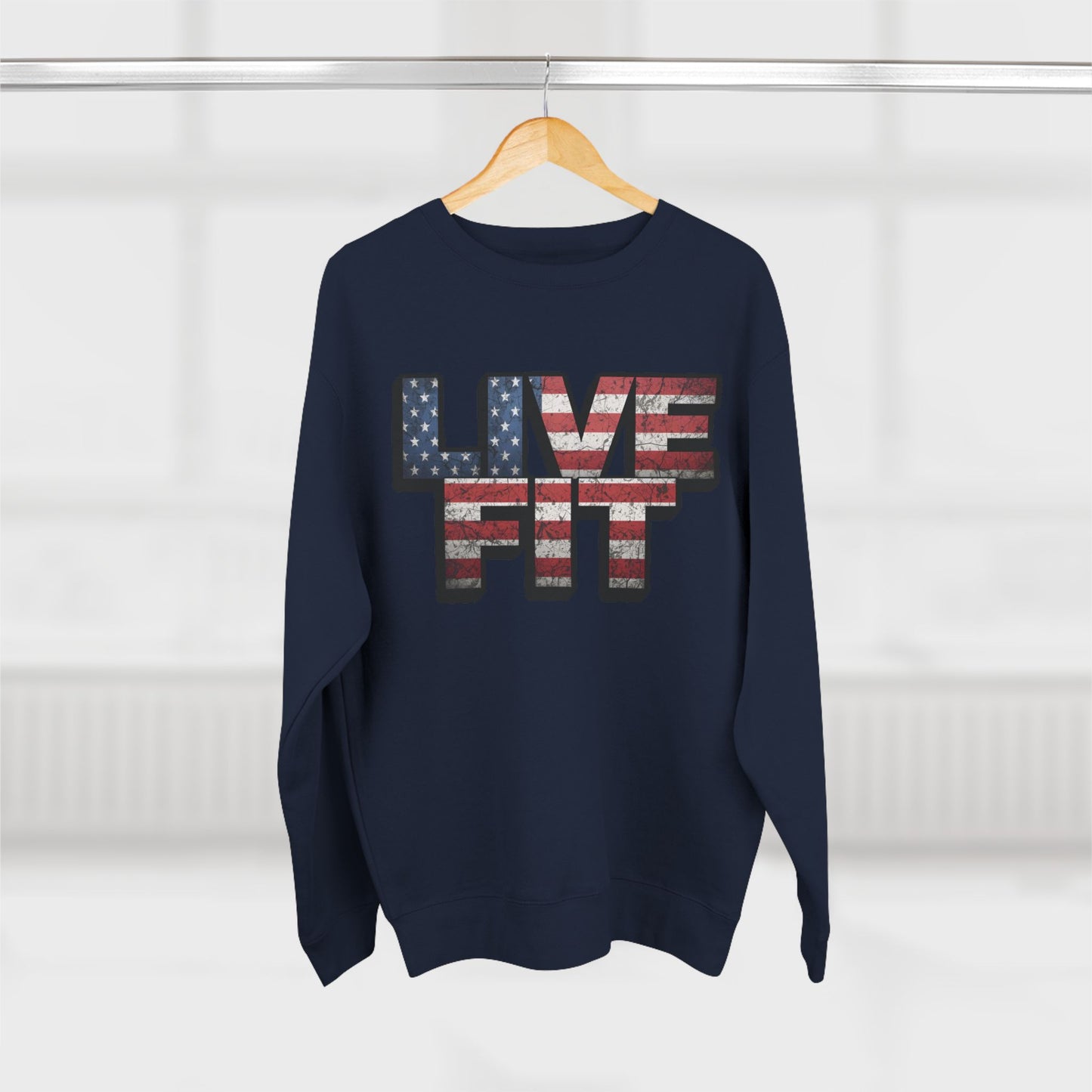 Patriotic Fitness Sweatshirt - American Flag LIVE FIT Design - Red White Blue Crewneck - Unisex S-3XL
