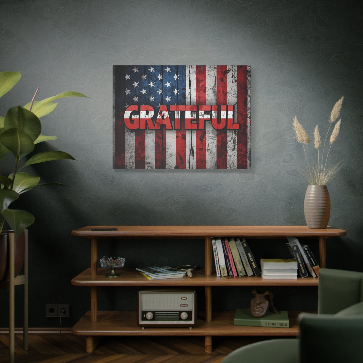 Grateful American Flag Wall Art | Patriotic Canvas Decor, Home Wall Decor, Inspirational Gift, 4th of July Decoration, Veteran's Day