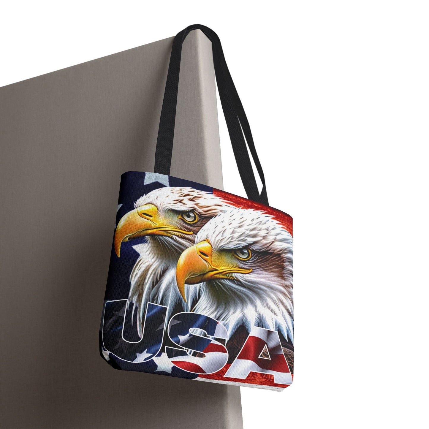 ๐บ๐ธ Patriotic ๐บ๐ธ USA ๐บ๐ธ Bald Eagles ๐บ๐ธ Tote Bag ๐บ๐ธ All Over Print ๐บ๐ธ American Flag Design ๐บ๐ธ Five Different Handle Colors ๐บ๐ธ Red ๐บ๐ธ Navy ๐บ๐ธ Black ๐บ๐ธ Beige ๐บ๐ธ White