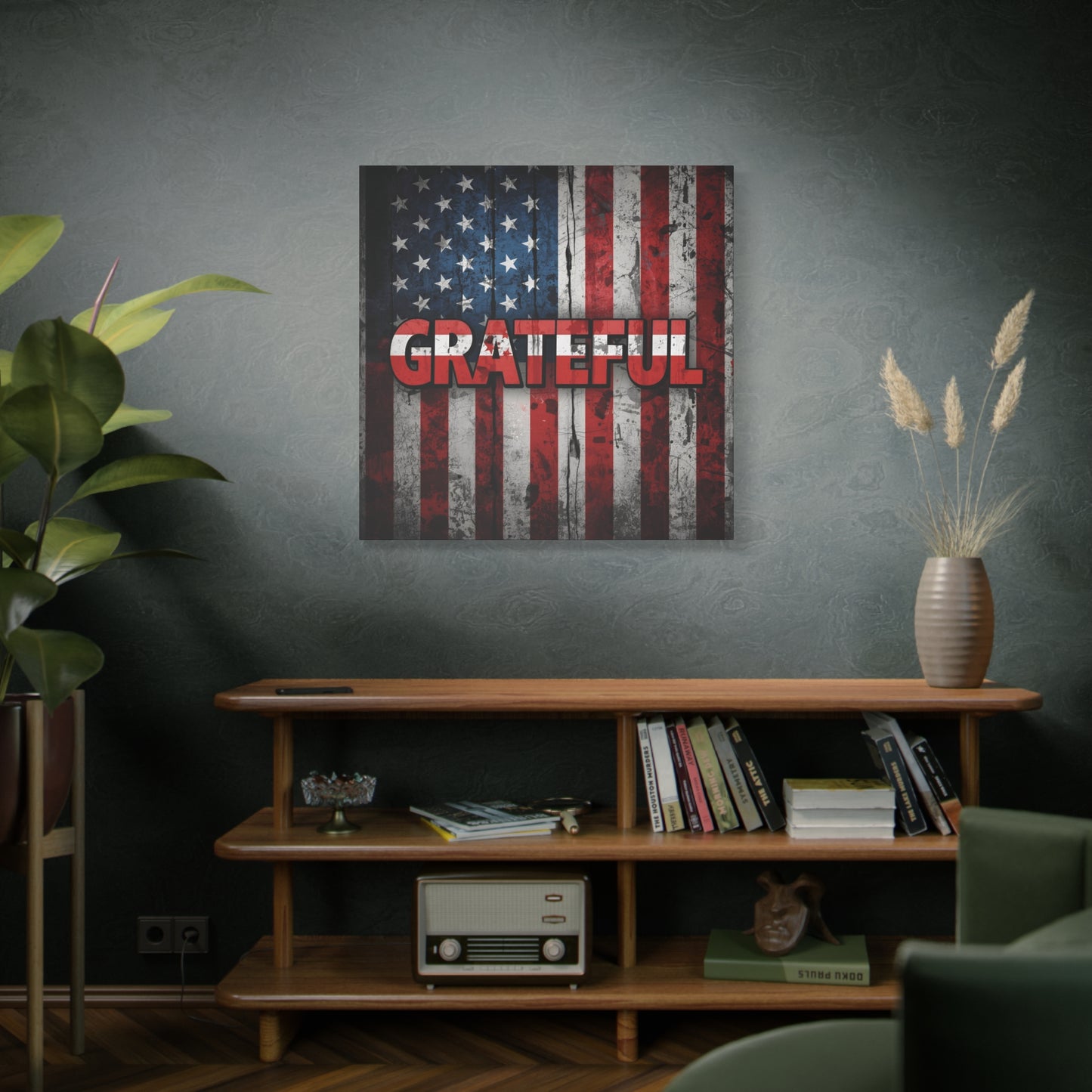 Grateful American Flag Wall Art | Patriotic Canvas Decor, Home Wall Decor, Inspirational Gift, 4th of July Decoration, Veteran's Day