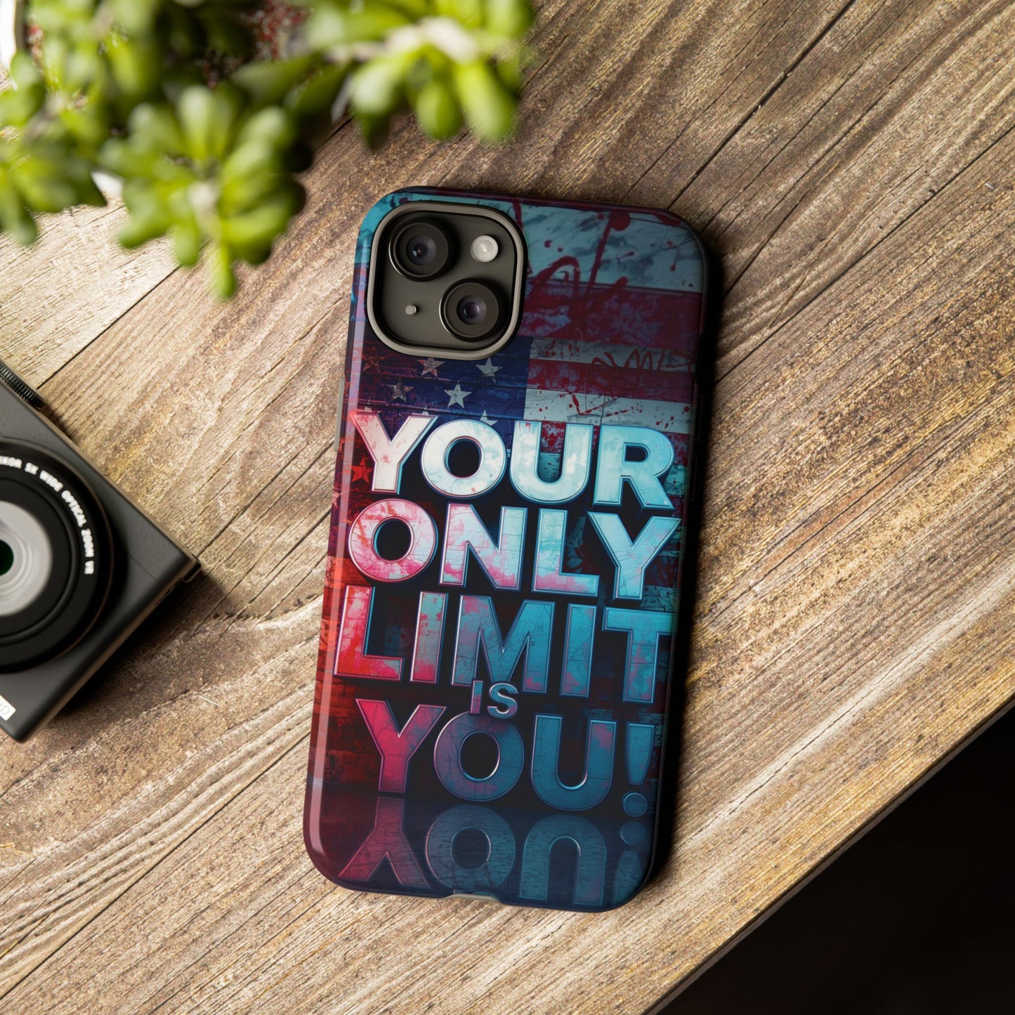 Tough Cases Phone Case -Your Only Limit Is You! Motivational Design, Inspirational Gift, Customizable Cover, USA Flag, Adventure Vibes