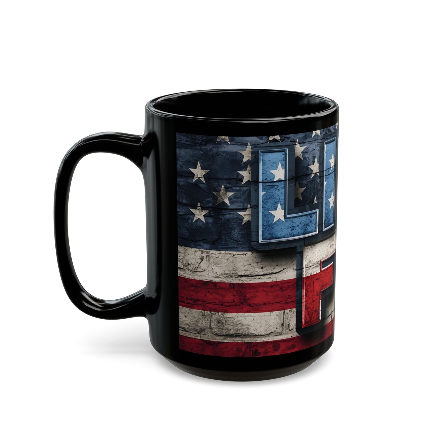 Eye-Catching - Red White Blue - Black Ceramic Mug - LIVE FIT - American Flag Backdrop