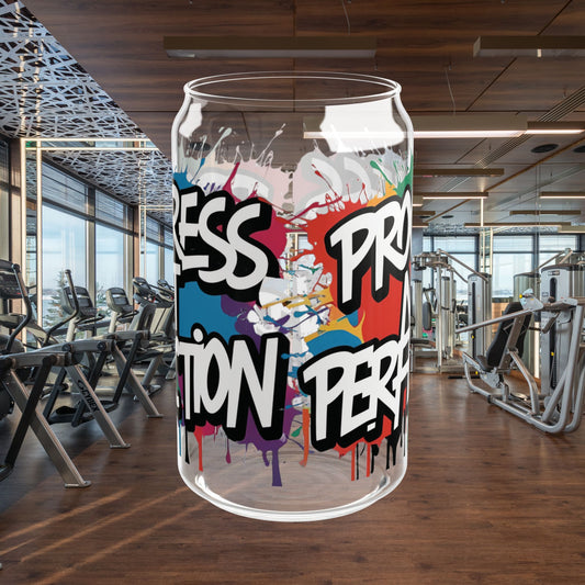 💥 Sipper Glass 16oz 💥 Vibrant 💥 Progress Not Perfection Design 💥