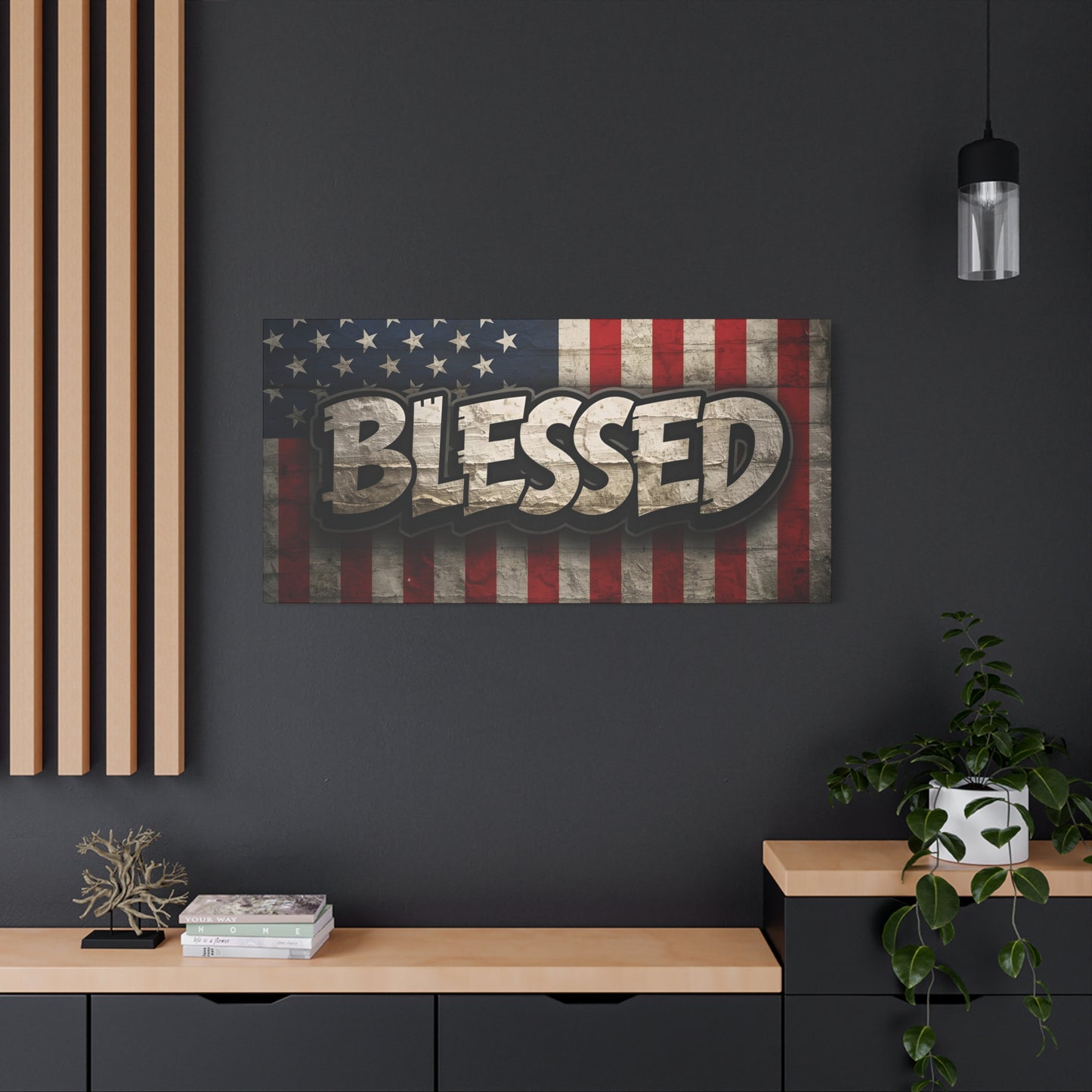 Blessed American Flag Canvas Wall Art, Patriotic Home Decor, Inspirational Gift, Rustic Wall Decor, Americana Artwork