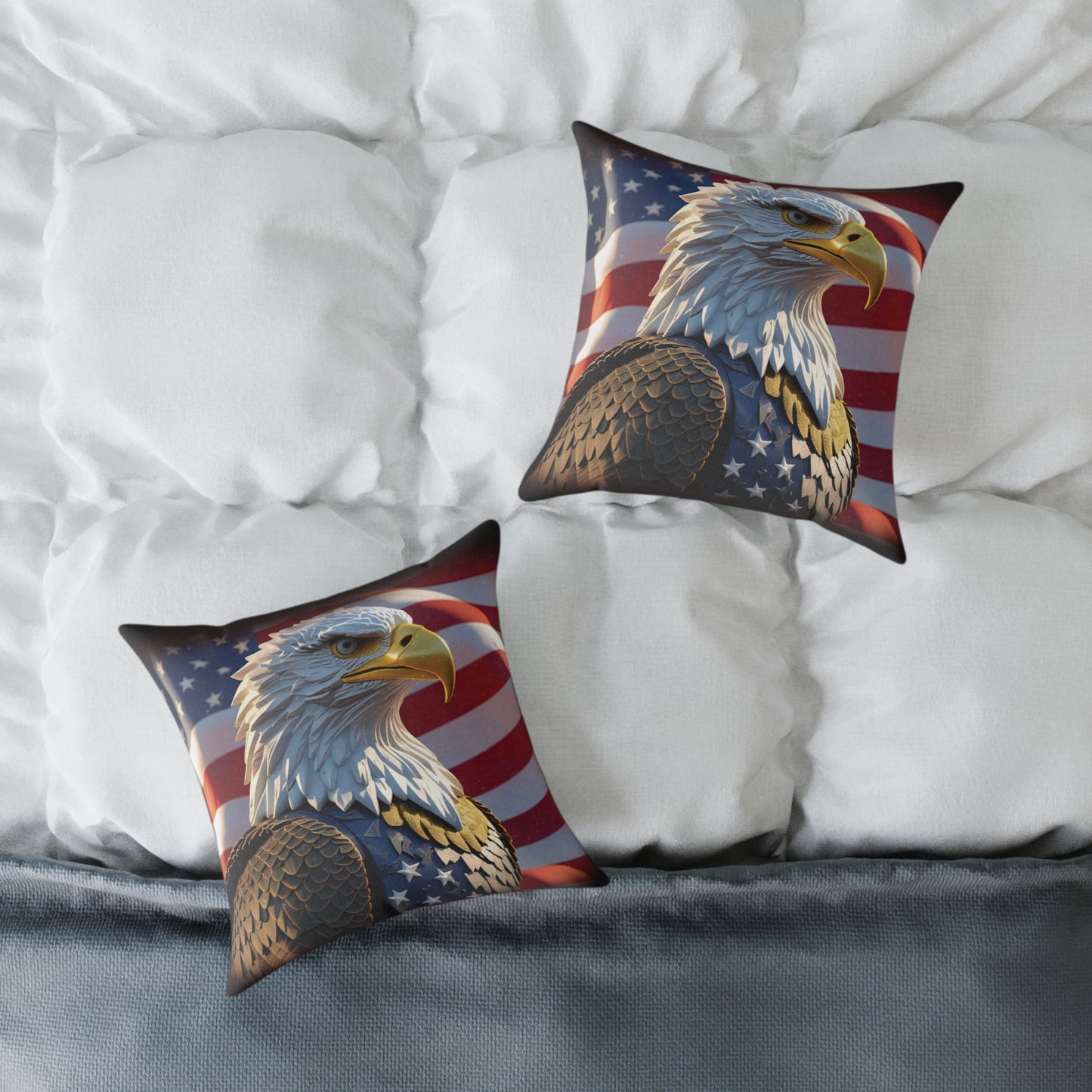 Patriotic Red White Blue American Flag Bald Eagle Square Pillow