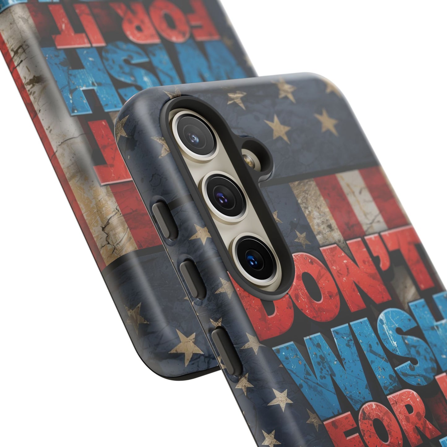 Motivational Phone Case - Don't Wish for It, Work for It | Patriotic Design, Gift for Fitness Lovers, USA Flag, Inspirational Decor