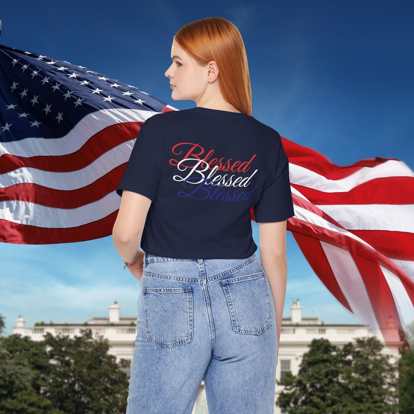 Red White Blue Blessed Design Unisex Tee