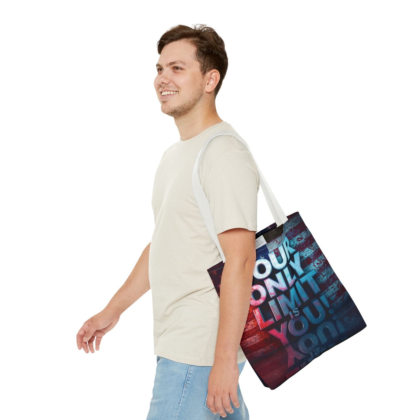 Motivational Tote Bag, Your Only Limit is You!, Inspirational Gift, USA Flag Design, Eco-Friendly Everyday Tote