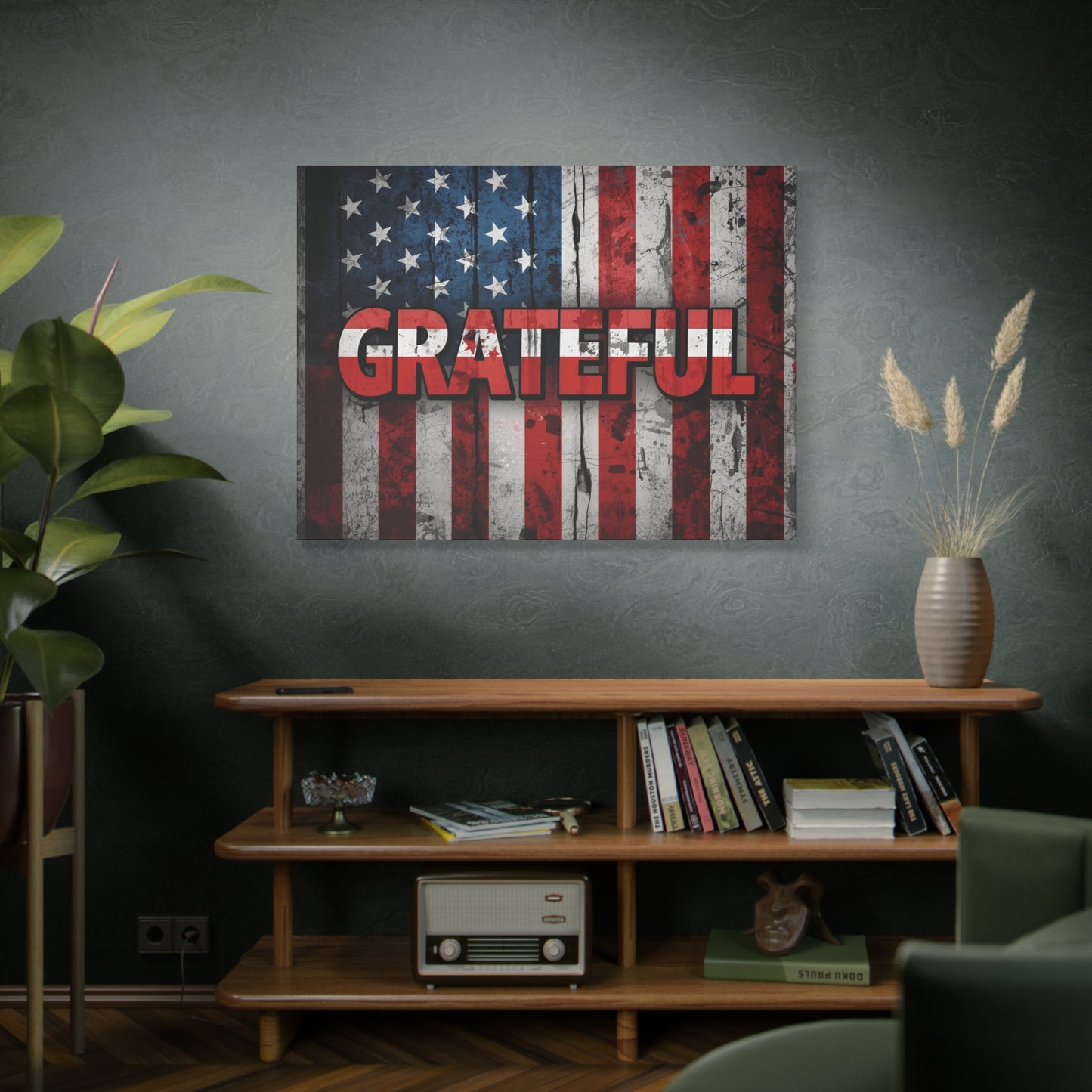 Grateful American Flag Wall Art | Patriotic Canvas Decor, Home Wall Decor, Inspirational Gift, 4th of July Decoration, Veteran's Day