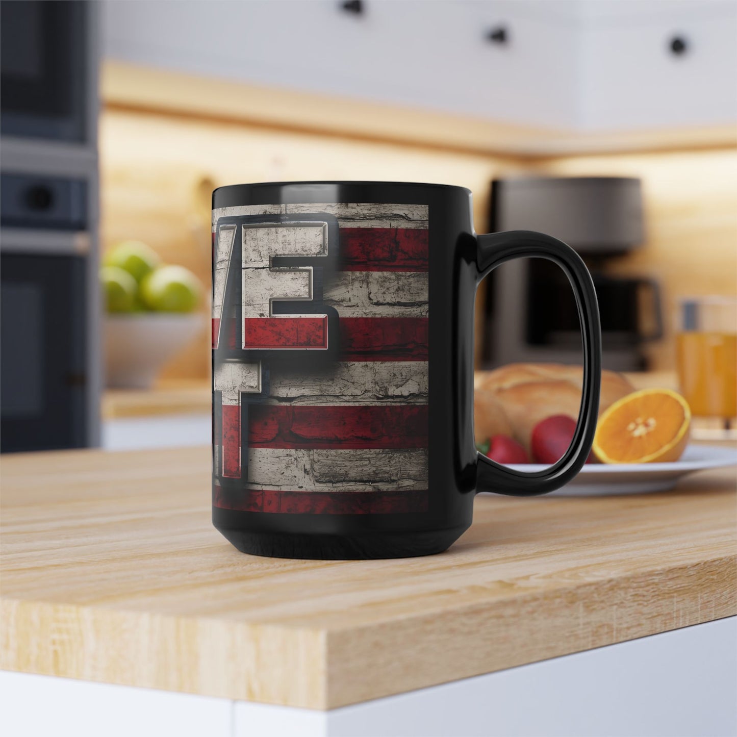 Eye-Catching - Red White Blue - Black Ceramic Mug - LIVE FIT - American Flag Backdrop