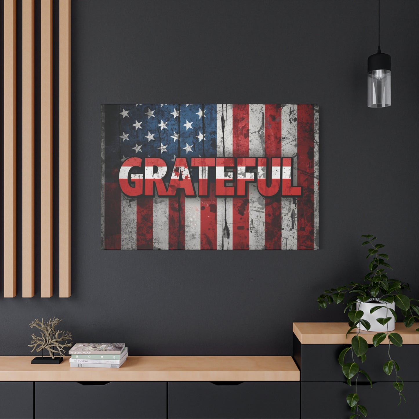 Grateful American Flag Wall Art | Patriotic Canvas Decor, Home Wall Decor, Inspirational Gift, 4th of July Decoration, Veteran's Day