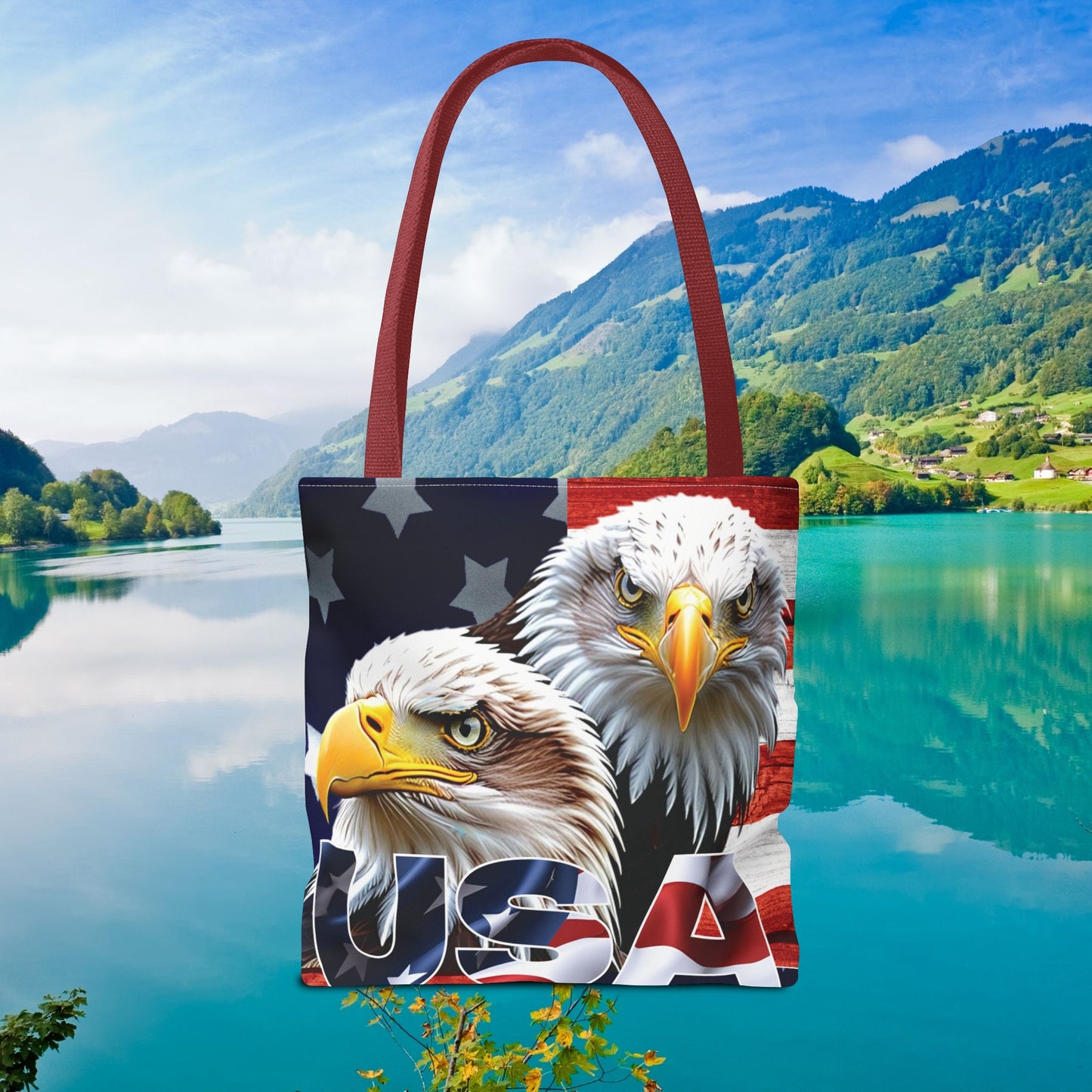 ๐บ๐ธ Patriotic ๐บ๐ธ USA ๐บ๐ธ Bald Eagles ๐บ๐ธ Tote Bag ๐บ๐ธ All Over Print ๐บ๐ธ American Flag Design ๐บ๐ธ Five Different Handle Colors ๐บ๐ธ Red ๐บ๐ธ Navy ๐บ๐ธ Black ๐บ๐ธ Beige ๐บ๐ธ White