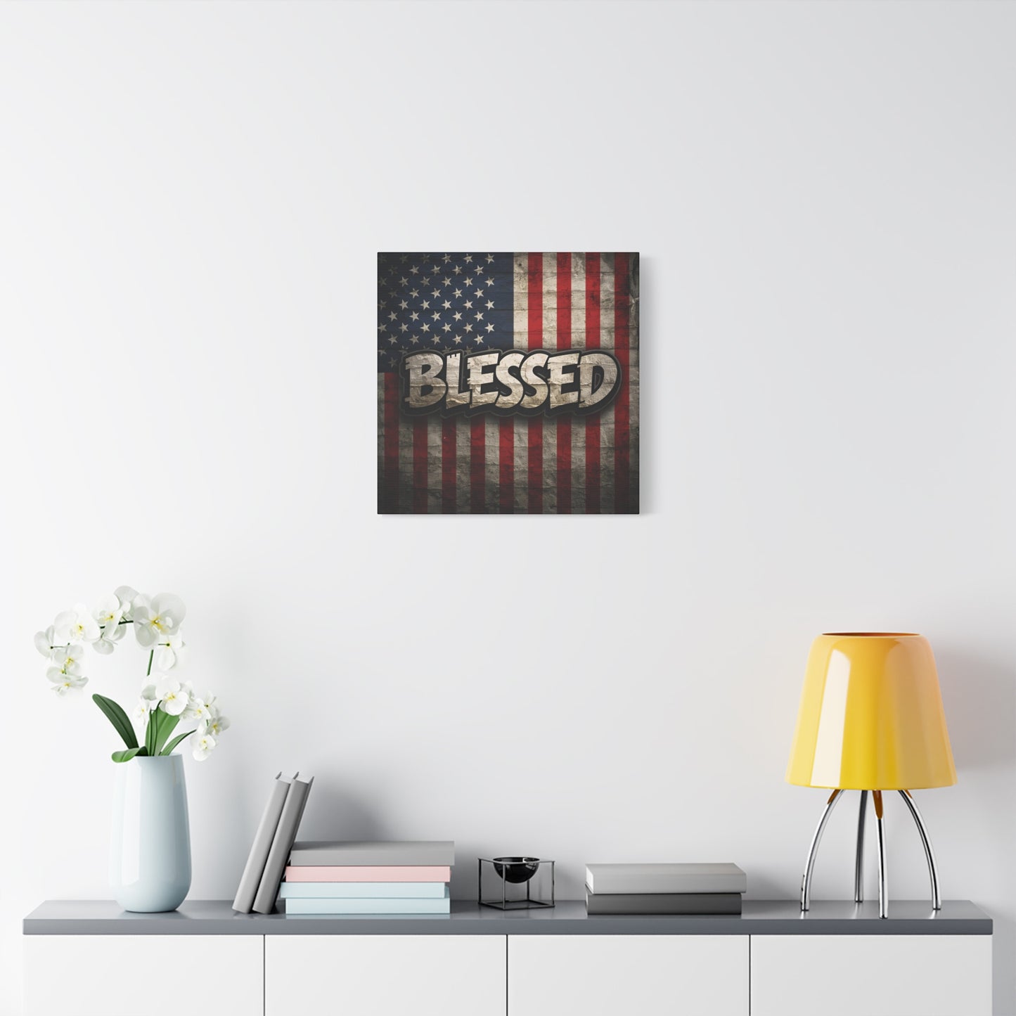 Blessed American Flag Canvas Wall Art, Patriotic Home Decor, Inspirational Gift, Rustic Wall Decor, Americana Artwork