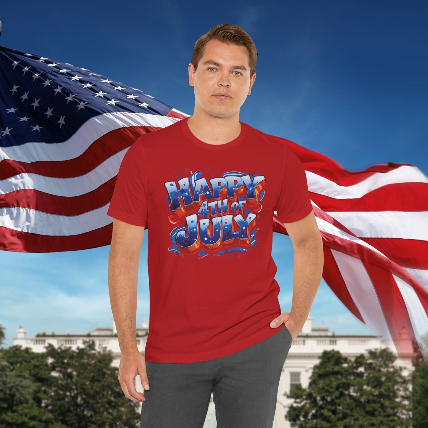 Happy 4th Of July, Print Design T-Shirt, Independence Day, American Flag, Bald Eagle, Red White Blue