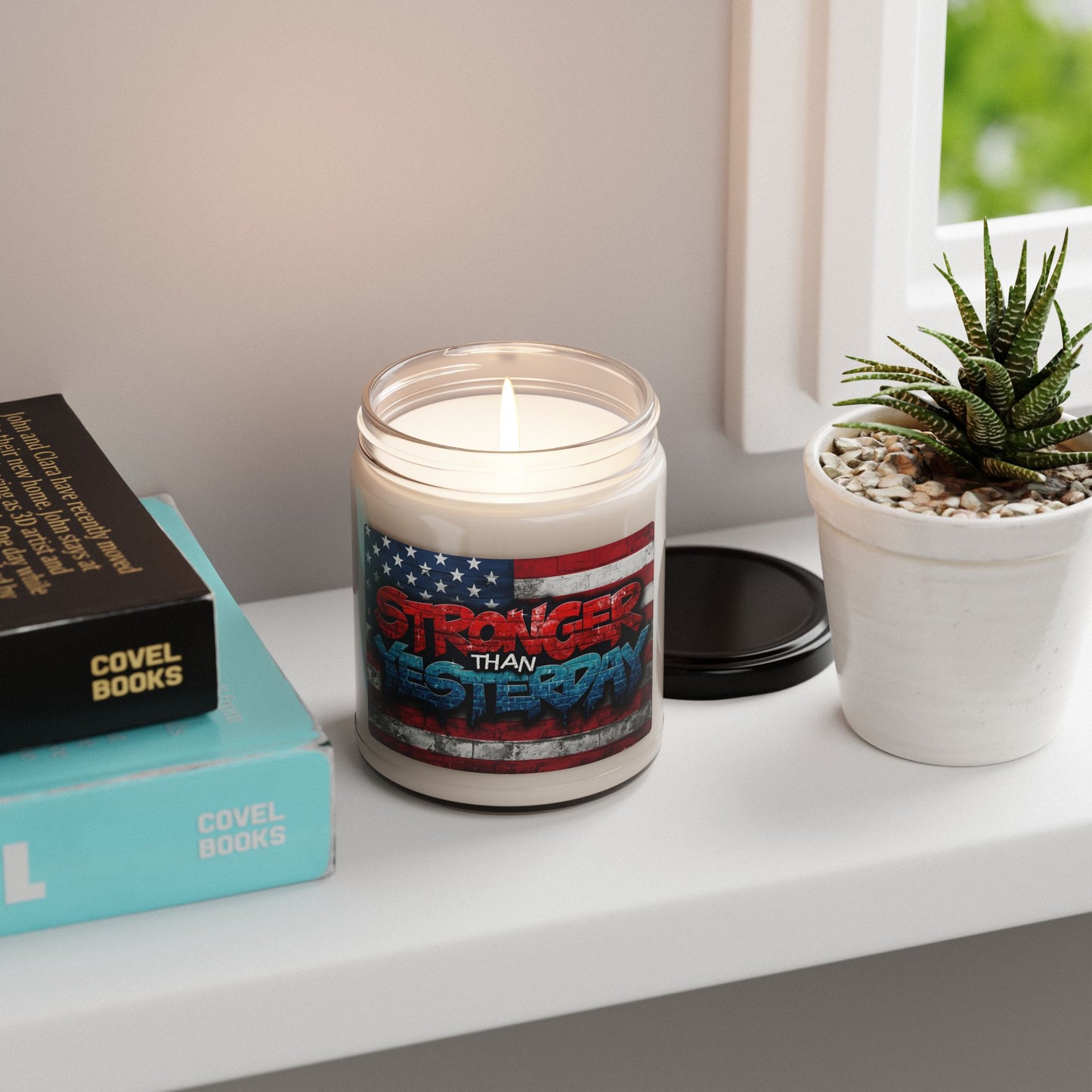 Stronger Than Yesterday! Red White Blue Patriotic Design Scented Soy Candle