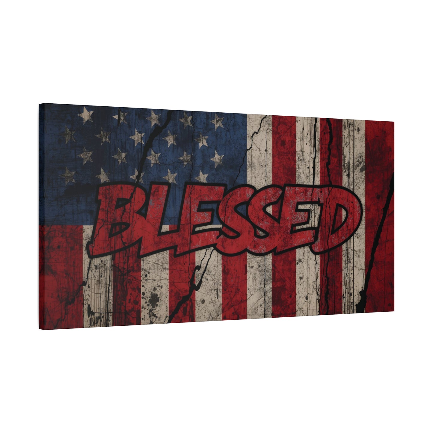 Blessed Patriotic Canvas Wall Art, Americana Decor, Home Wall Decoration, Rustic Flag Artwork, US Flag Decor