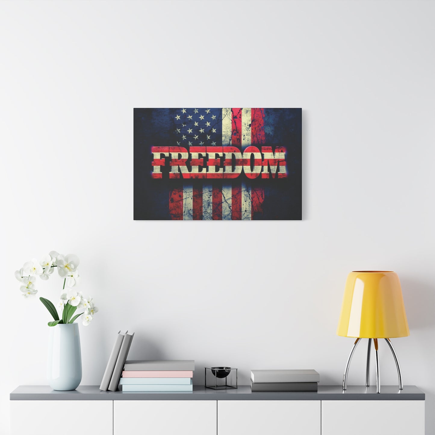 Patriotic Wall Art Print - Freedom Design Canvas Decor - American Flag Red White & Blue Artwork - Christmas Gifts - Independence Day Decoration - Home Gallery Piece -