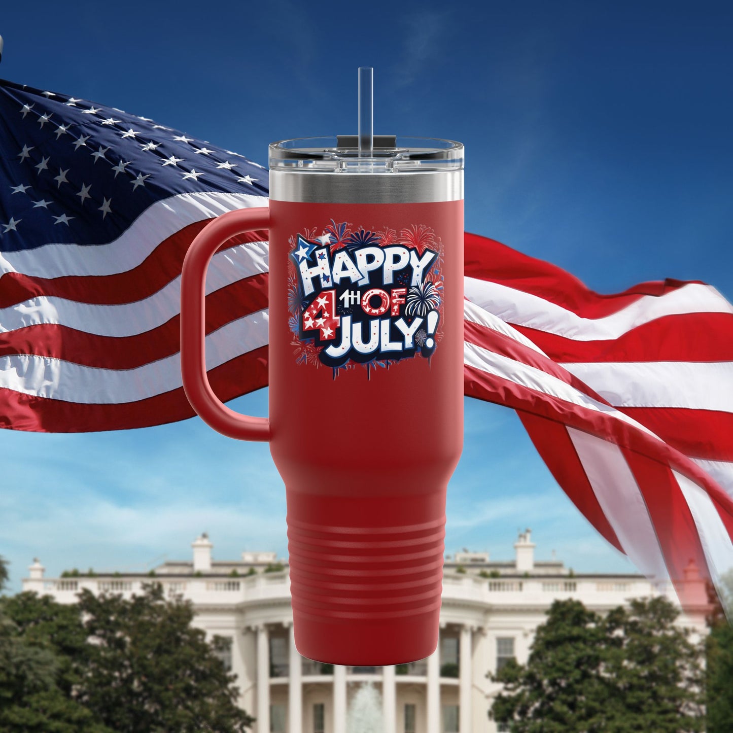 Patriotic Insulated Travel Mug - 40oz - Perfect for 4th of July Celebrations, BBQs, Camping, Family Gatherings, Gifts!