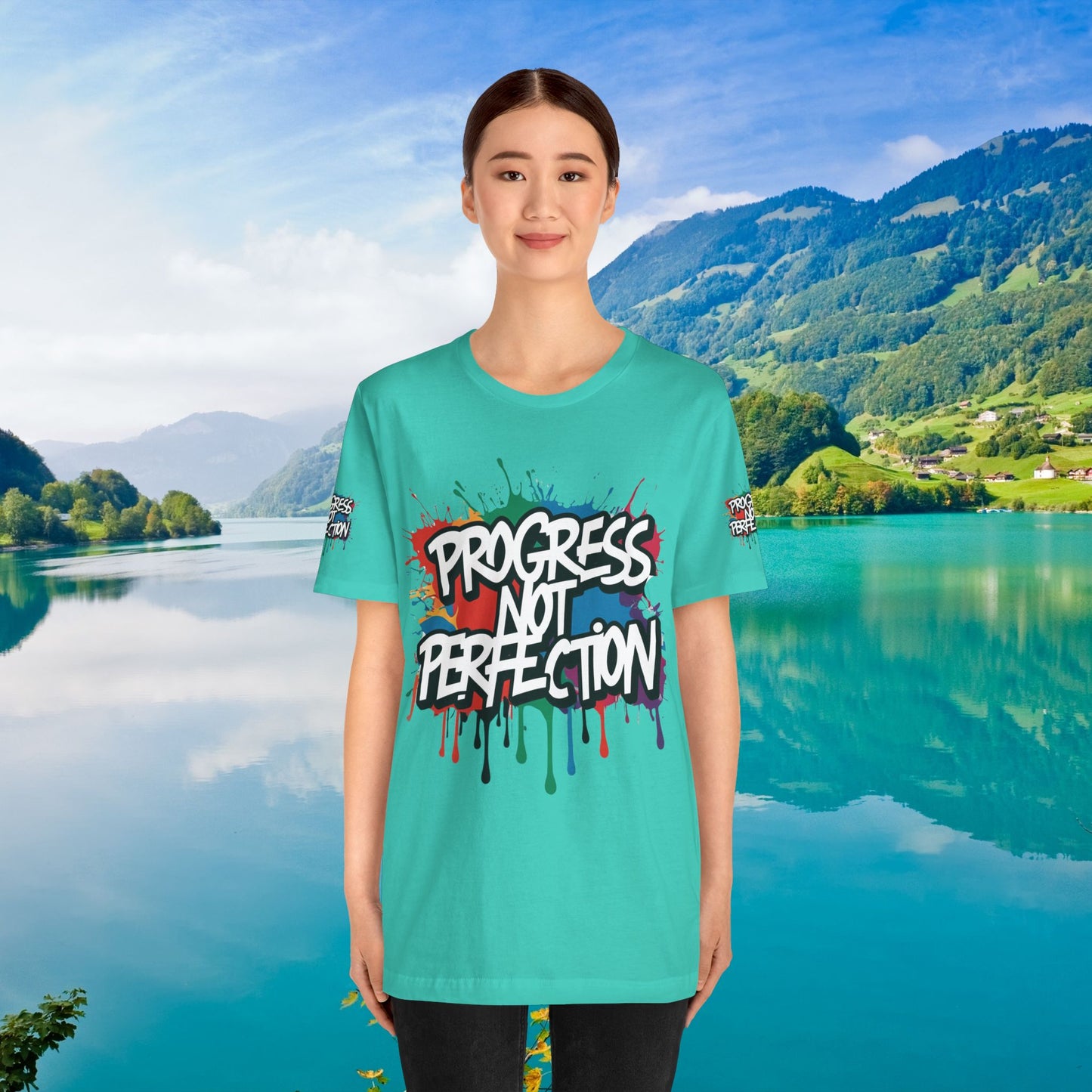 💥 Vibrant 💥 Eye-catching 💥 Motivational 💥 All Over Print 💥 Unisex T-shirt 💥 Progress Not Perfection 💥 Art-Inspired 💥 Apparel 💥 Sizes XS x 4XL 💥