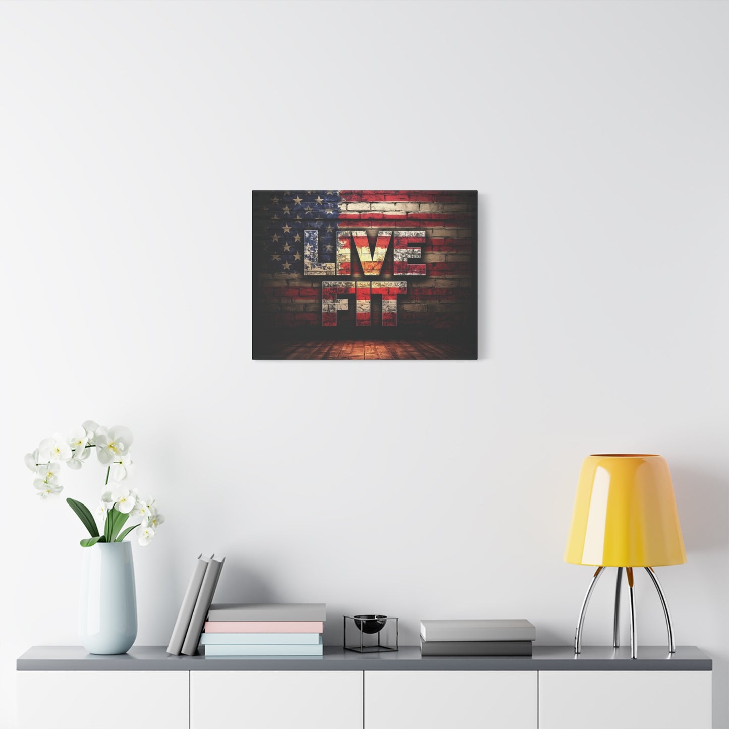 American Pride Canvas Wall Art - Live Fit Decor - Fitness Motivation - Patriotic Gift - USA Flag Artwork - Red White Blue -
