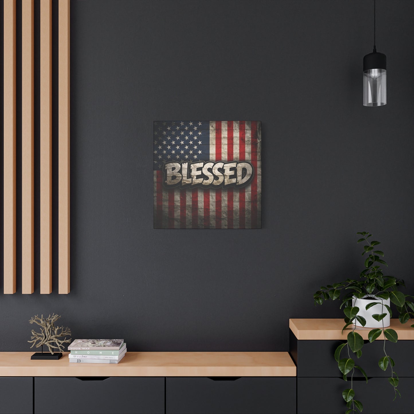 Blessed American Flag Canvas Wall Art, Patriotic Home Decor, Inspirational Gift, Rustic Wall Decor, Americana Artwork