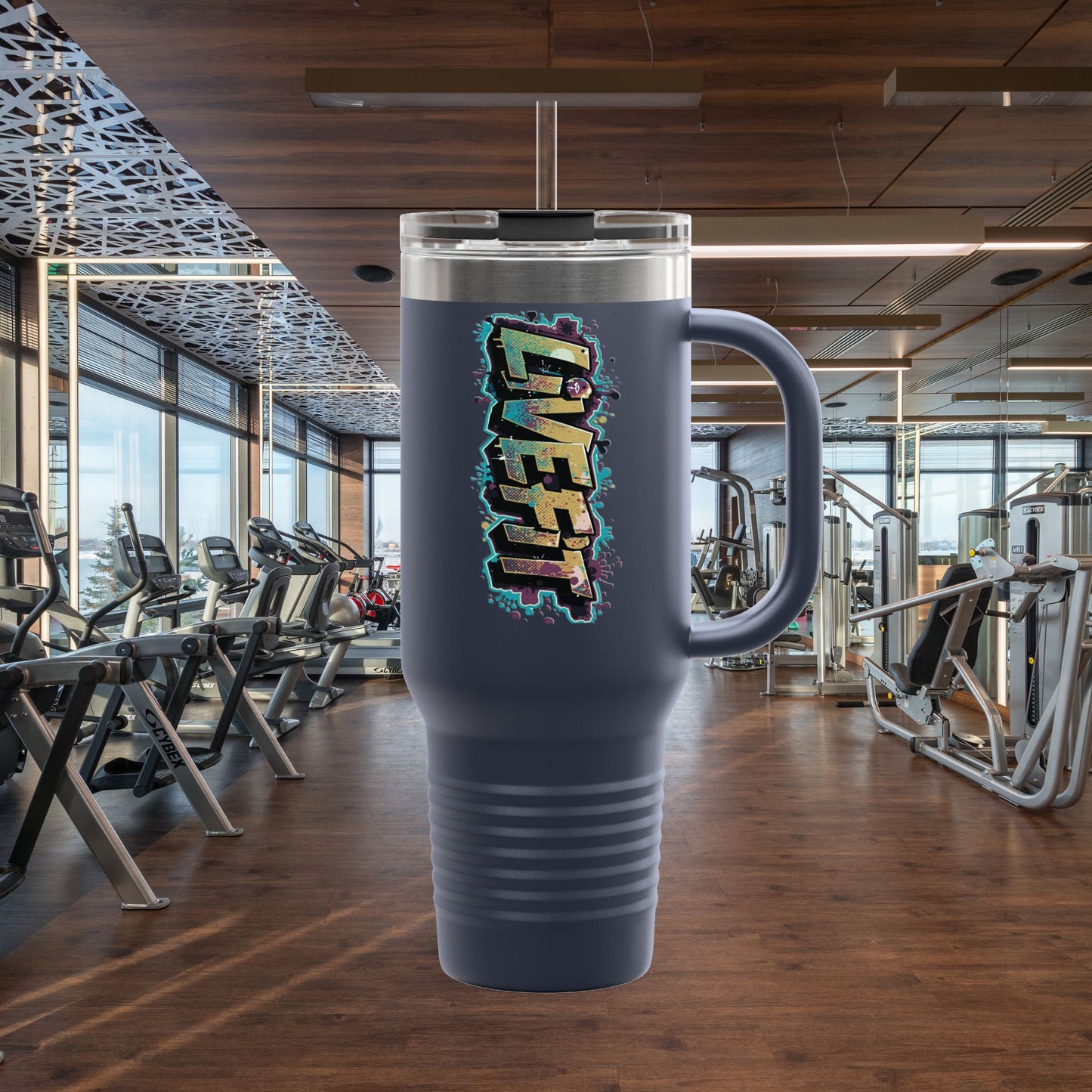Insulated Travel Mug, Live Fit, 40oz Fitness Water Bottle, Gym Coffee Cup, Durable Travel Tumbler, Motivational Drinkware