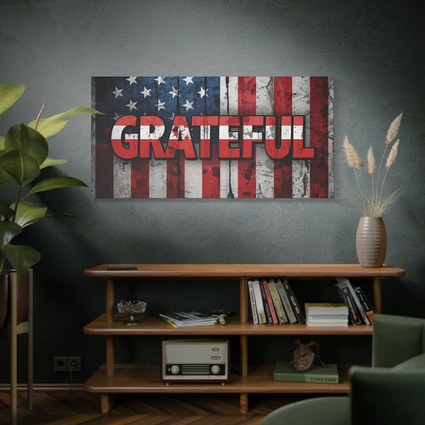 Grateful American Flag Wall Art | Patriotic Canvas Decor, Home Wall Decor, Inspirational Gift, 4th of July Decoration, Veteran's Day