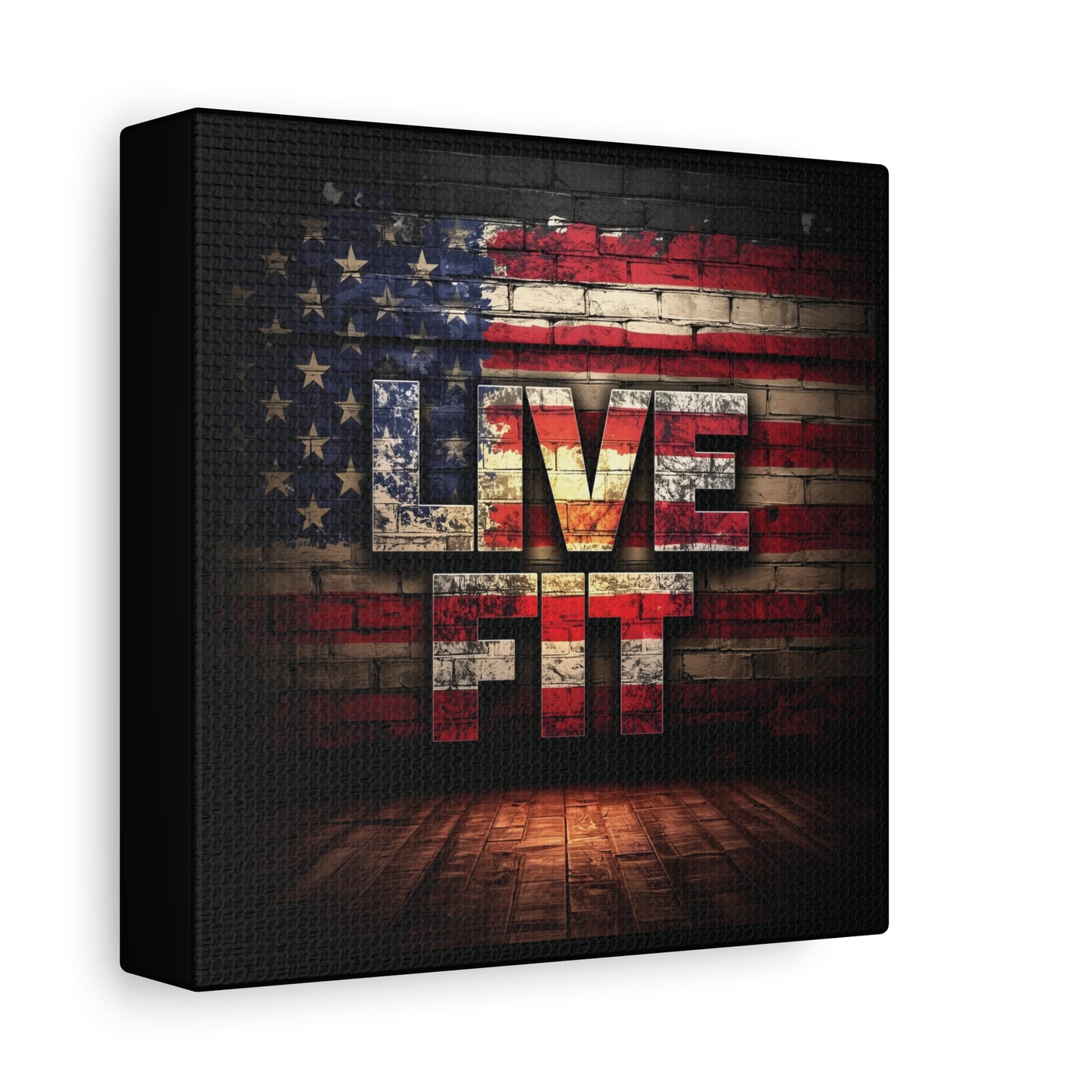 American Pride Canvas Wall Art - Live Fit Decor - Fitness Motivation - Patriotic Gift - USA Flag Artwork - Red White Blue -